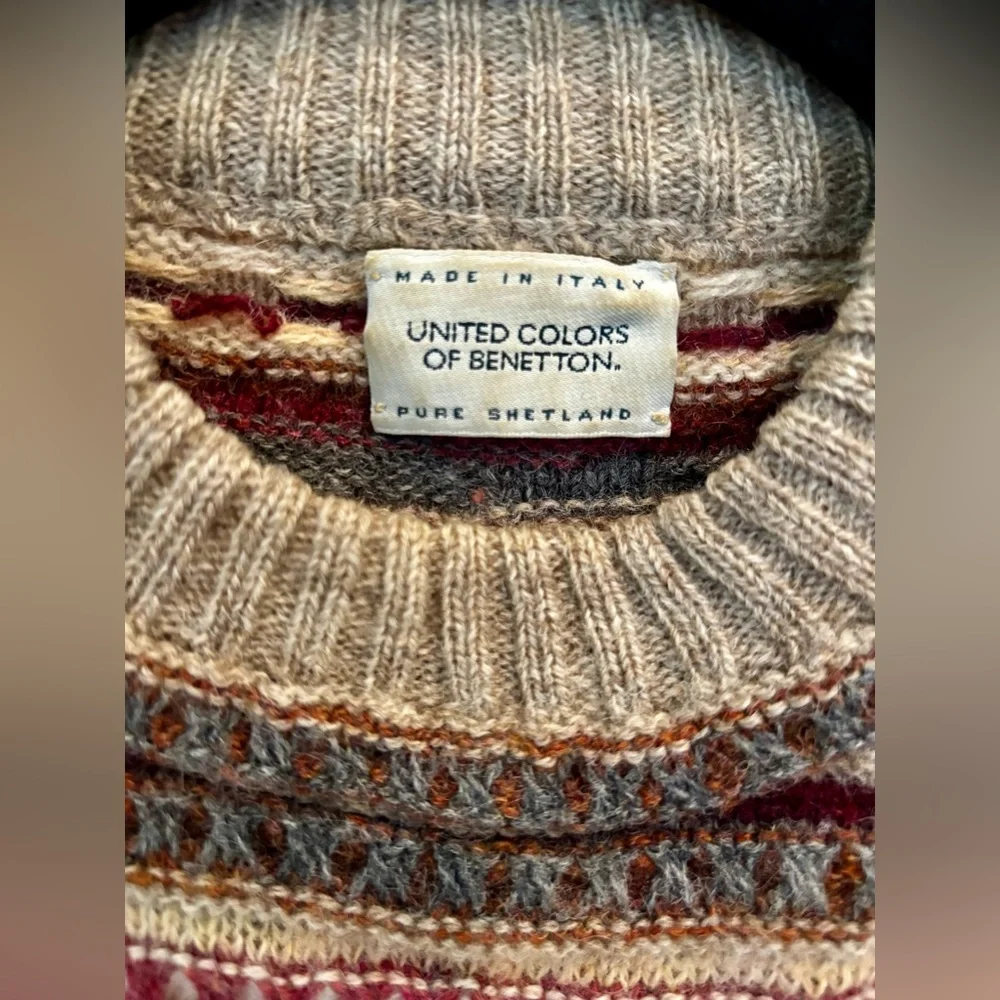 Vtg United Colors of Benetton Italy Shetland Wool Sweater Sz M - Picture 4 of 8